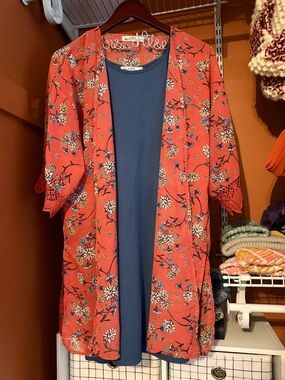 Wallflower - Dress with Floral Open Front Kimono Cardigan